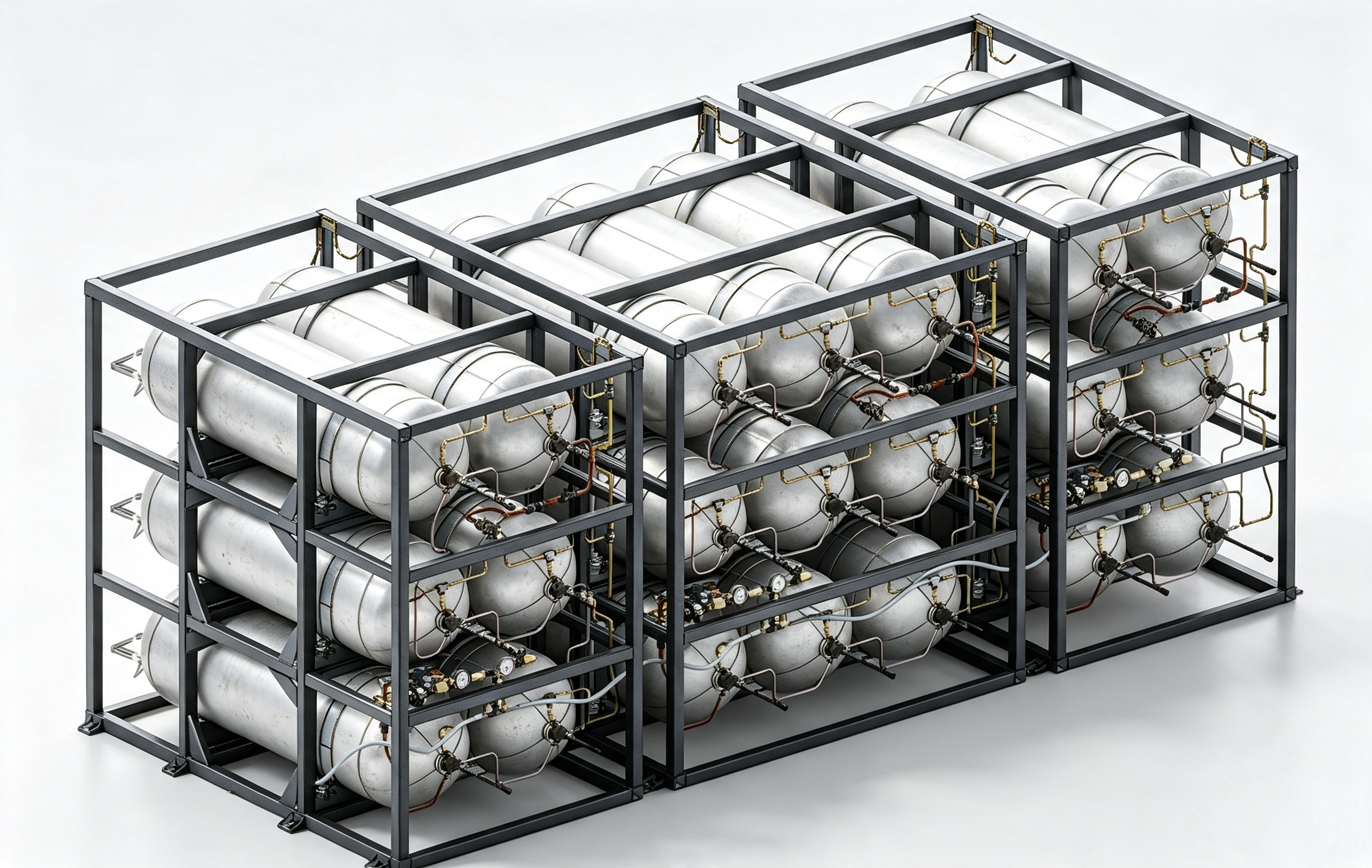 Rack of high-pressure hydrogen cylinder bundles