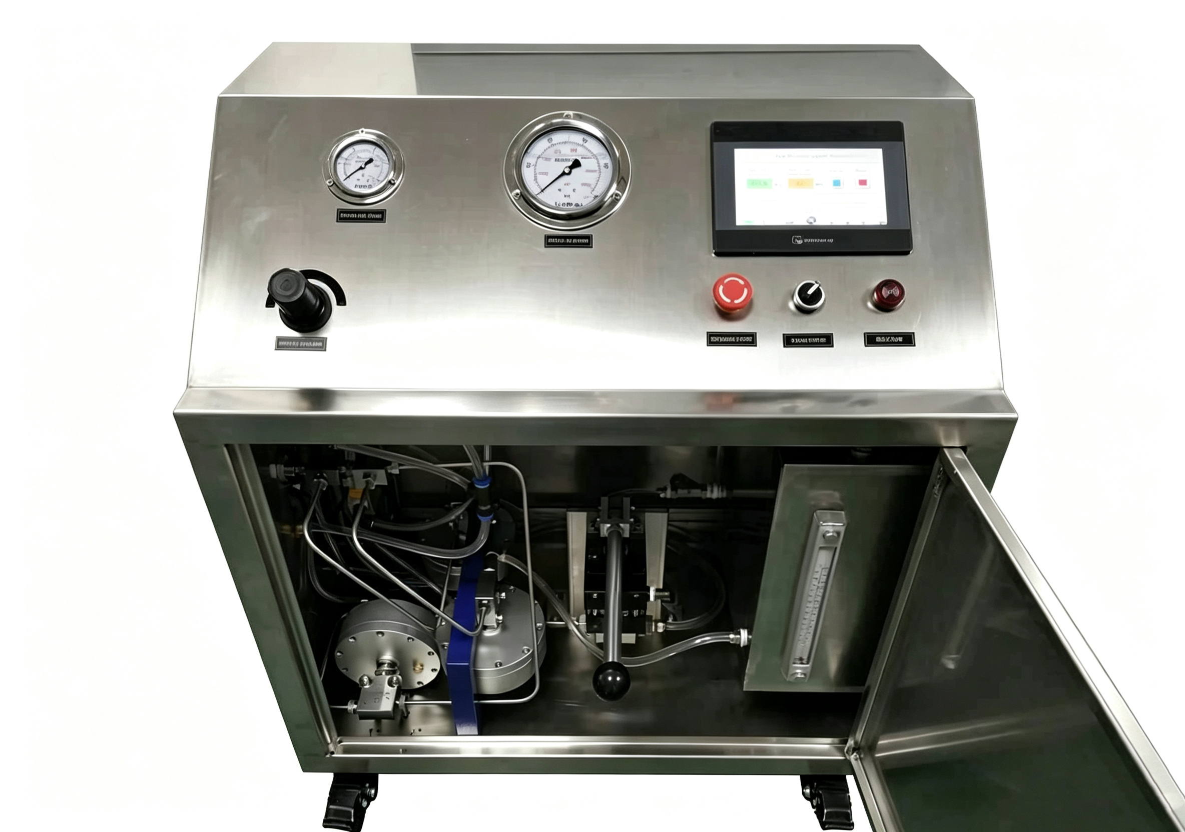 HydroXcel air-driven hydrogen gas booster system in stainless cabinet with touchscreen